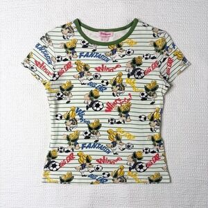 y2k Dominic "hysteric" soccer graphic bedazzled baby tee